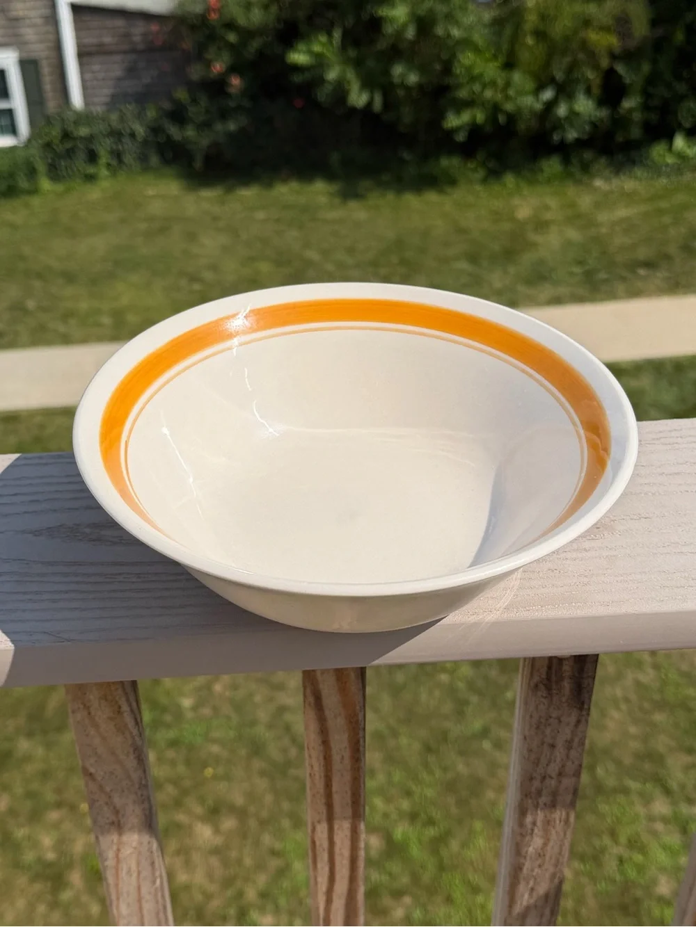 Vintage Prinetti Glossy Stoneware Serving Bowl, Orange Band Ring 9